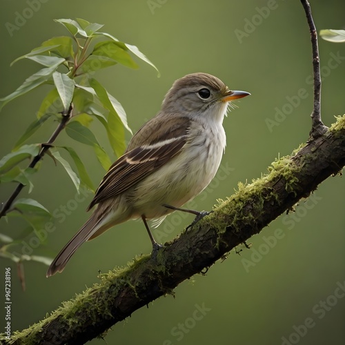 Detailed Acadian Flycatcher Bird Illustration with Realistic Features in Natural Setting