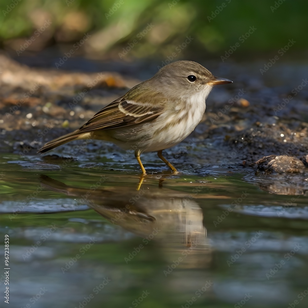 Detailed Acadian Flycatcher Bird Illustration with Realistic Features in Natural Setting