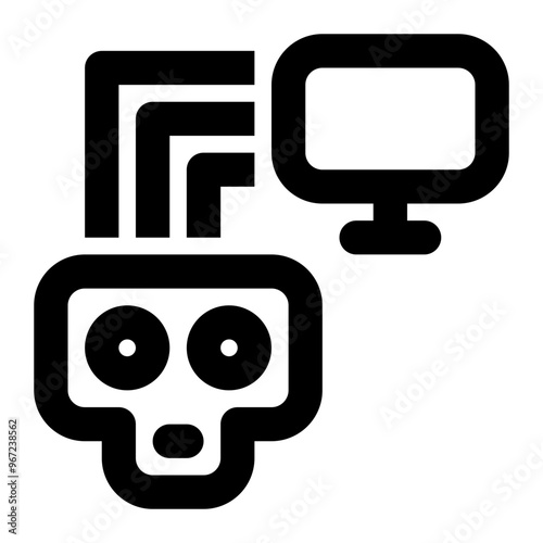 zombie computer, computer attack, cyber crime, cyber attack, hacking, threat, virus, malware outline icon