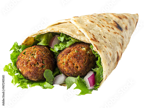 a tortilla wrap with meatballs and lettuce photo