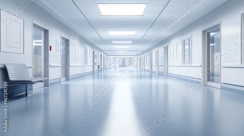 Empty Hospital Corridor with Gleaming Floors