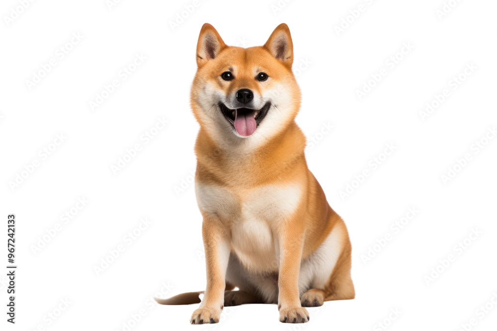 Shiba inu dog with a cheerful demeanor, sitting on its haunches with a bright, isolated on white background Shiba inu dog with a cheerful demeanor, sitting on its haunches with a bright, isolated on white background