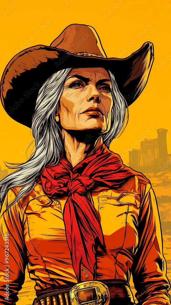 Obraz premium background image of a cowboy woman, western illustration style, western.