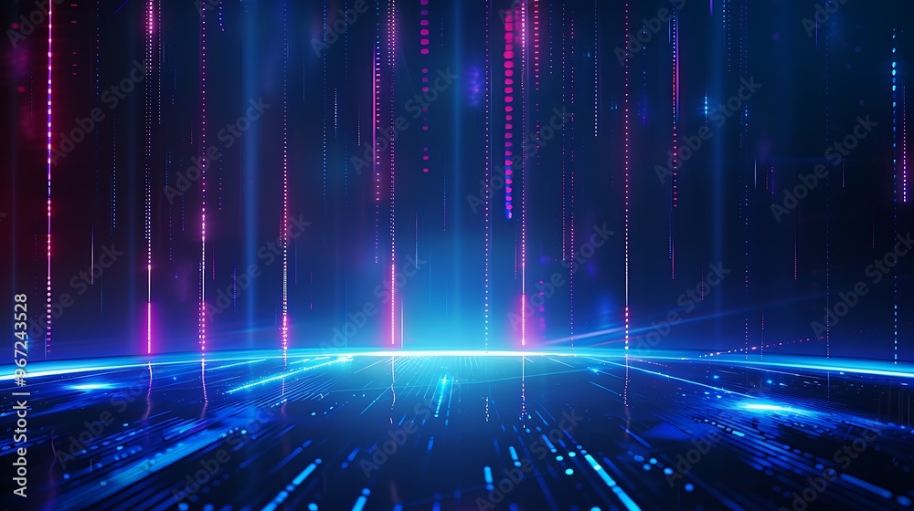 A stunning digital abstract background featuring vibrant blue and pink light streaks, creating a futuristic atmosphere. Stage for product presentation. A stunning digital abstract background featuring vibrant blue and pink light streaks, creating a futuristic atmosphere. Stage for product presentation.
