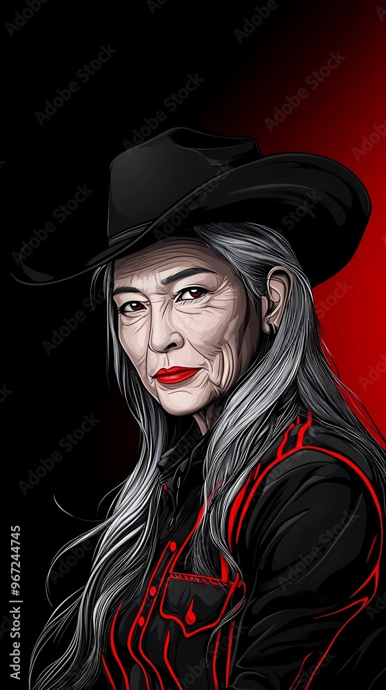 background image of a cowboy woman, western illustration style, western.  