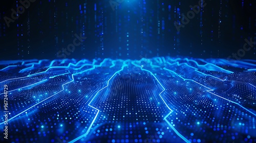 Wallpaper Mural A vibrant, futuristic digital landscape showcasing glowing blue lines and dots, conveying high-tech and modern themes. Stage for product presentation. Torontodigital.ca