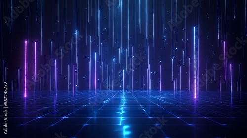 A vibrant digital background featuring neon lines and a grid pattern, perfect for technology and abstract themes. Stage for product presentation.