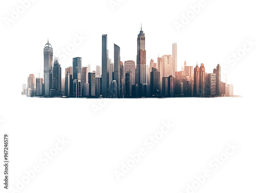 a city skyline with water reflection
