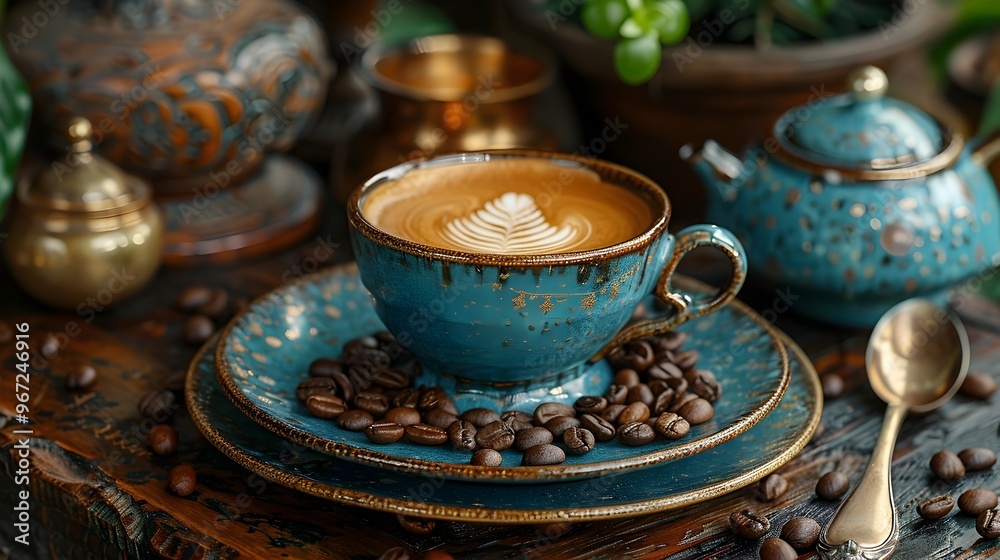Aromatic Coffee Moment with Roasted Beans in Cozy Cafe Setting Aromatic Coffee Moment with Roasted Beans in Cozy Cafe Setting