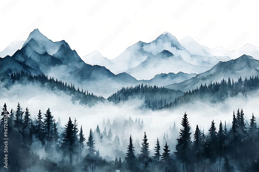 custom made wallpaper toronto digitalwatercolor painting beautiful mountain illustration