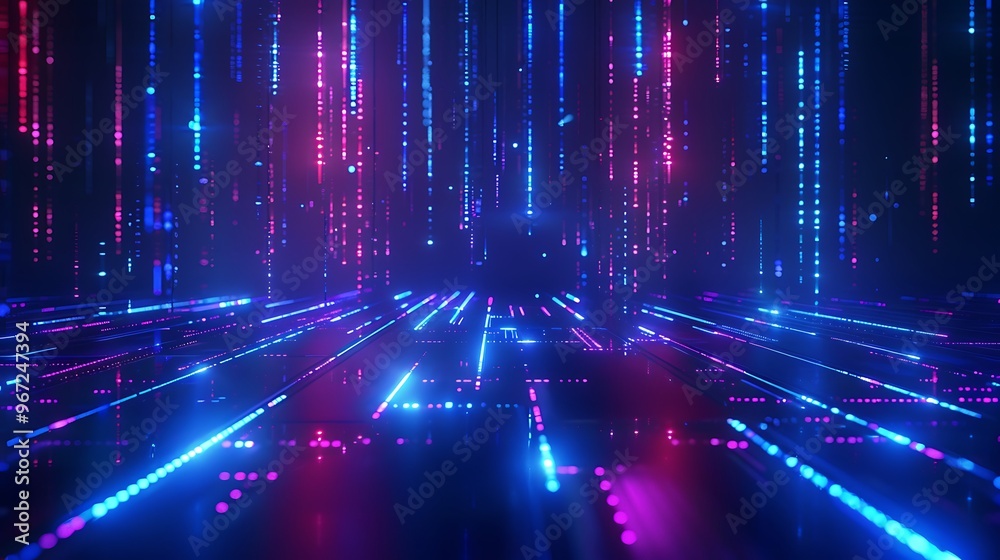 A vibrant digital landscape featuring glowing lines of blue and pink light, creating a futuristic and immersive atmosphere. Stage for product presentation. A vibrant digital landscape featuring glowing lines of blue and pink light, creating a futuristic and immersive atmosphere. Stage for product presentation.