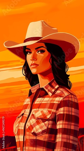background image of a cowboy woman, western illustration style, western.  