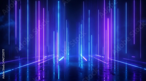 A vibrant display of neon lights creating a dynamic atmosphere, ideal for backgrounds and digital designs. Stage for product presentation.