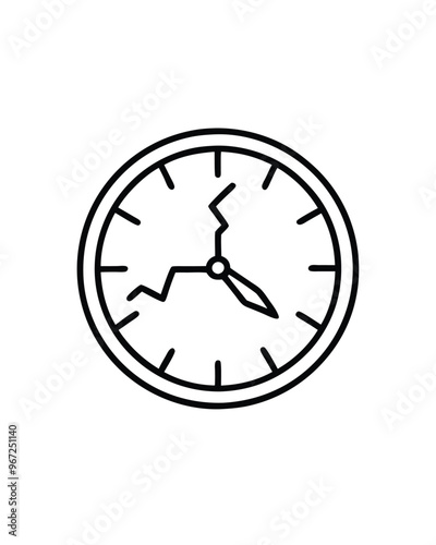 A line drawing of a broken clock face, with a crack running through the center.