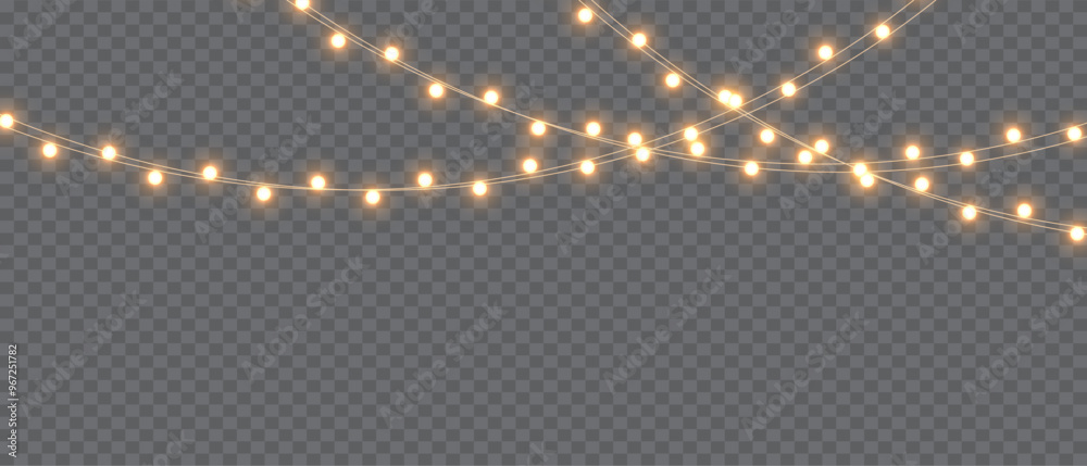 Vector Christmas lights on a transparent background. Christmas light PNG.  Set of Christmas glowing garlands. For advertising invitations, web banners, postcards. Vector. Christmas decoration, LED lam