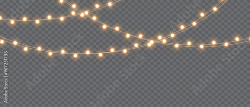 Vector Christmas lights on a transparent background. Christmas light PNG.  Set of Christmas glowing garlands. For advertising invitations, web banners, postcards. Vector. Christmas decoration, LED lam