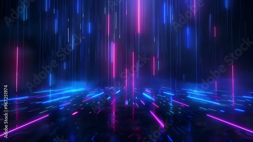 A vibrant neon abstract background with colorful light trails, perfect for technology or music themes. Stage for product presentation.