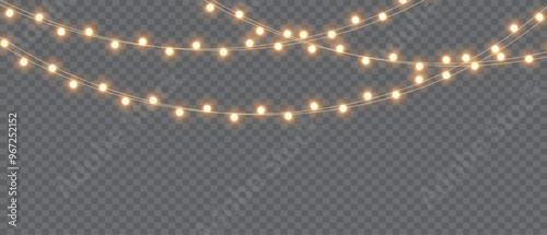 Vector Christmas lights on a transparent background. Christmas light PNG. Set of Christmas glowing garlands. For advertising invitations, web banners, postcards. Vector. Christmas decoration, LED lam