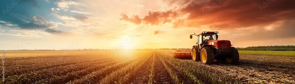 Fototapeta premium Sustainable Sugarcane Cultivation for Biomass Production at Sunset