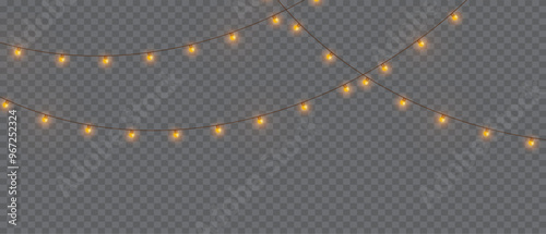 Vector Christmas lights on a transparent background. Christmas light PNG.  Set of Christmas glowing garlands. For advertising invitations, web banners, postcards. Vector. Christmas decoration, LED lam