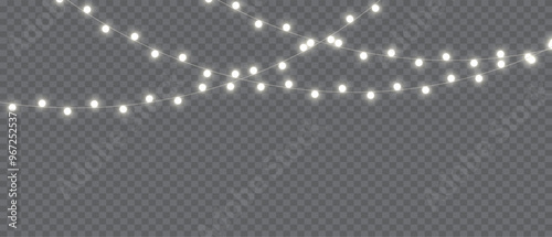 Vector Christmas lights on a transparent background. Christmas light PNG.  Set of Christmas glowing garlands. For advertising invitations, web banners, postcards. Vector. Christmas decoration, LED lam