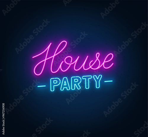 House Party neon text on dark background