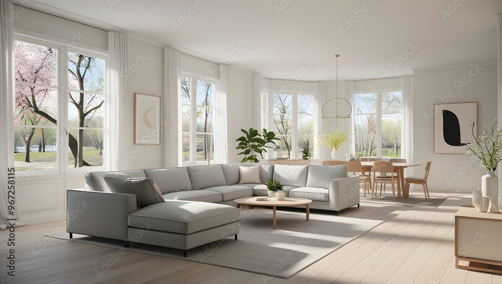 Fototapeta premium Modern, minimalist dark colorful traditional, wood Scandinavian interior design - Generative AI