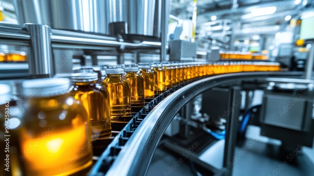 Bottles Moving on a Conveyor Belt in a Factory Bottles Moving on a Conveyor Belt in a Factory