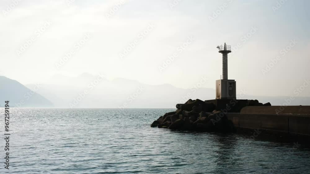 白い灯台と海。 白い灯台と海。