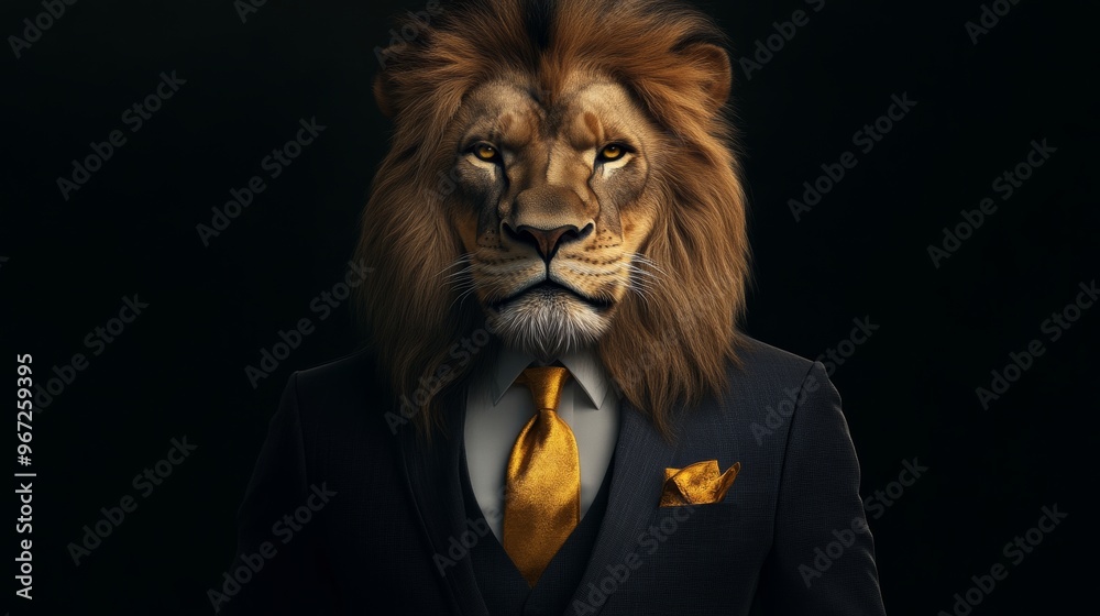 Lion wearing a suit with tie, creative concept. Business and power symbolism Lion wearing a suit with tie, creative concept. Business and power symbolism