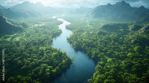 River Serpentine Aerial View of Scenic Waterway