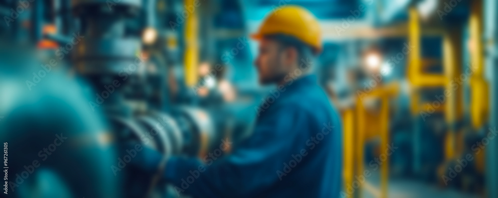 Blurred image of oil and gas industry worker, maintenance and service in hazardous areas Blurred image of oil and gas industry worker, maintenance and service in hazardous areas