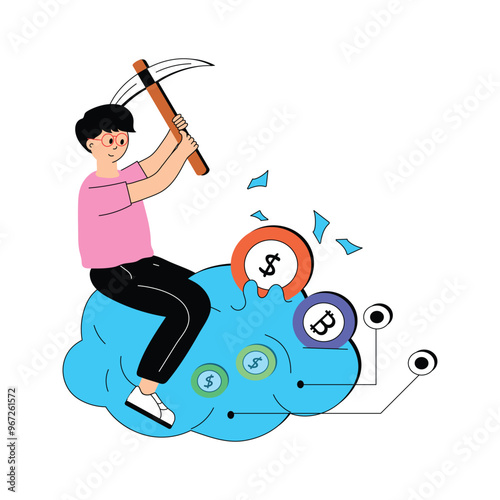 Have a glimpse of modern flat illustration of cloud mining