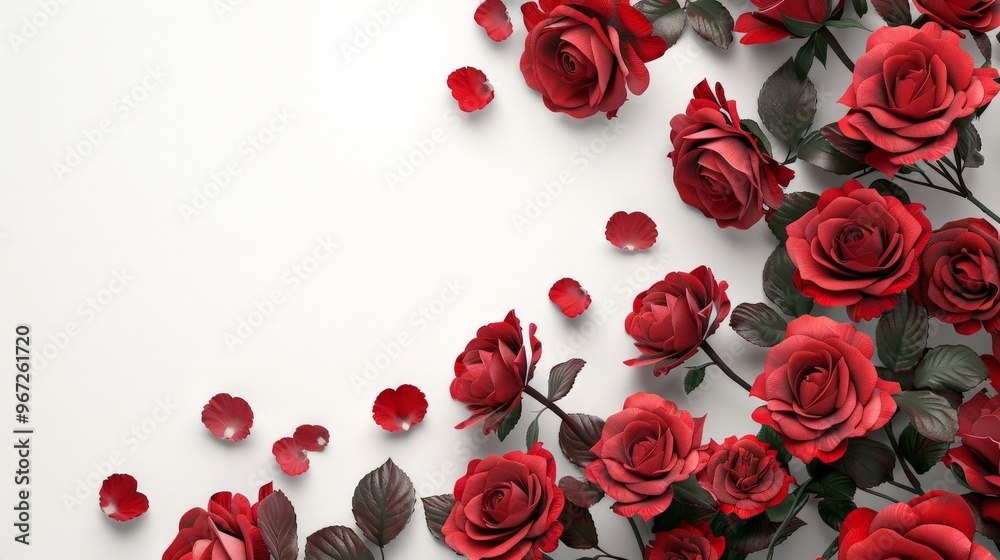 Red Roses Border on White Background. Red Roses Border on White Background.