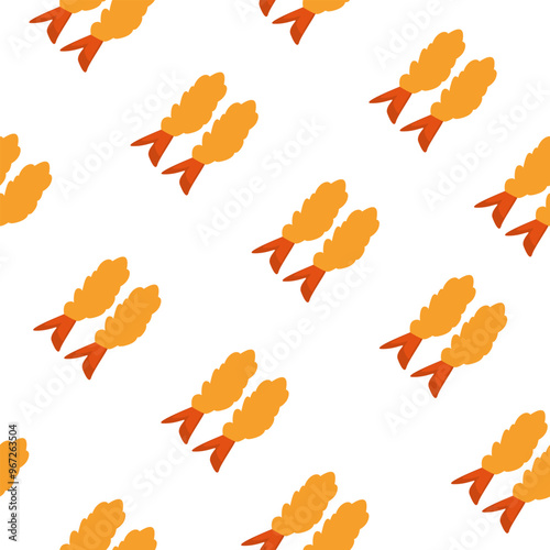 tempura fried shrimp seamless pattern. crispy shrimp tempura pattern background. Tempura Shrimp Pattern Background. fried shrimp pattern.	