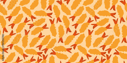 tempura fried shrimp seamless pattern. crispy shrimp tempura pattern background. Tempura Shrimp Pattern Background. fried shrimp pattern.	