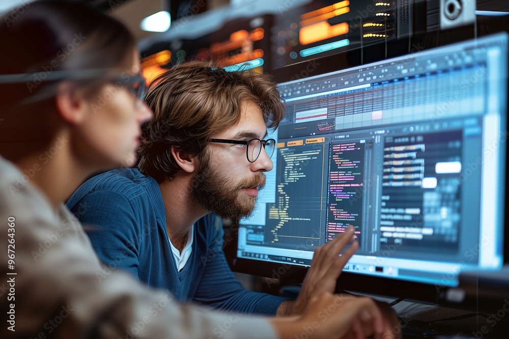 Fototapeta premium Programmers are dedicated to developing software