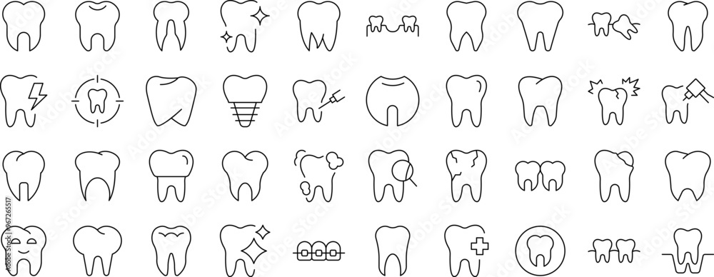 Tooth Outline Web Line Icons Collection. Editable Stroke. Minimalistic Linear Pictogram for Design of Cards, Apps, Banners, Posts Tooth Outline Web Line Icons Collection. Editable Stroke. Minimalistic Linear Pictogram for Design of Cards, Apps, Banners, Posts