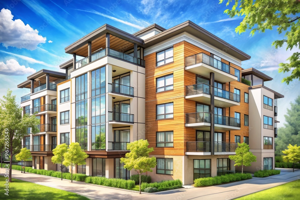 A large apartment building with a lot of windows and balconies A large apartment building with a lot of windows and balconies