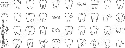 Collection of Line Icons of Tooth. Editable Stroke. Minimalistic Linear Pictogram for Design of Cards, Apps, Banners, Posts