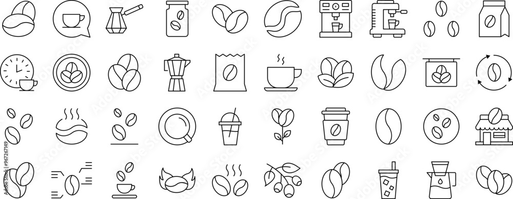 Coffee Outline Web Line Icons Collection. Editable Stroke. Minimalistic Linear Pictogram for Design of Cards, Apps, Banners, Posts Coffee Outline Web Line Icons Collection. Editable Stroke. Minimalistic Linear Pictogram for Design of Cards, Apps, Banners, Posts