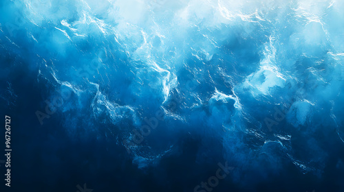 ocean water surface, with choppy waves and light reflections blending into a textured, fluid pattern of rich blue hues