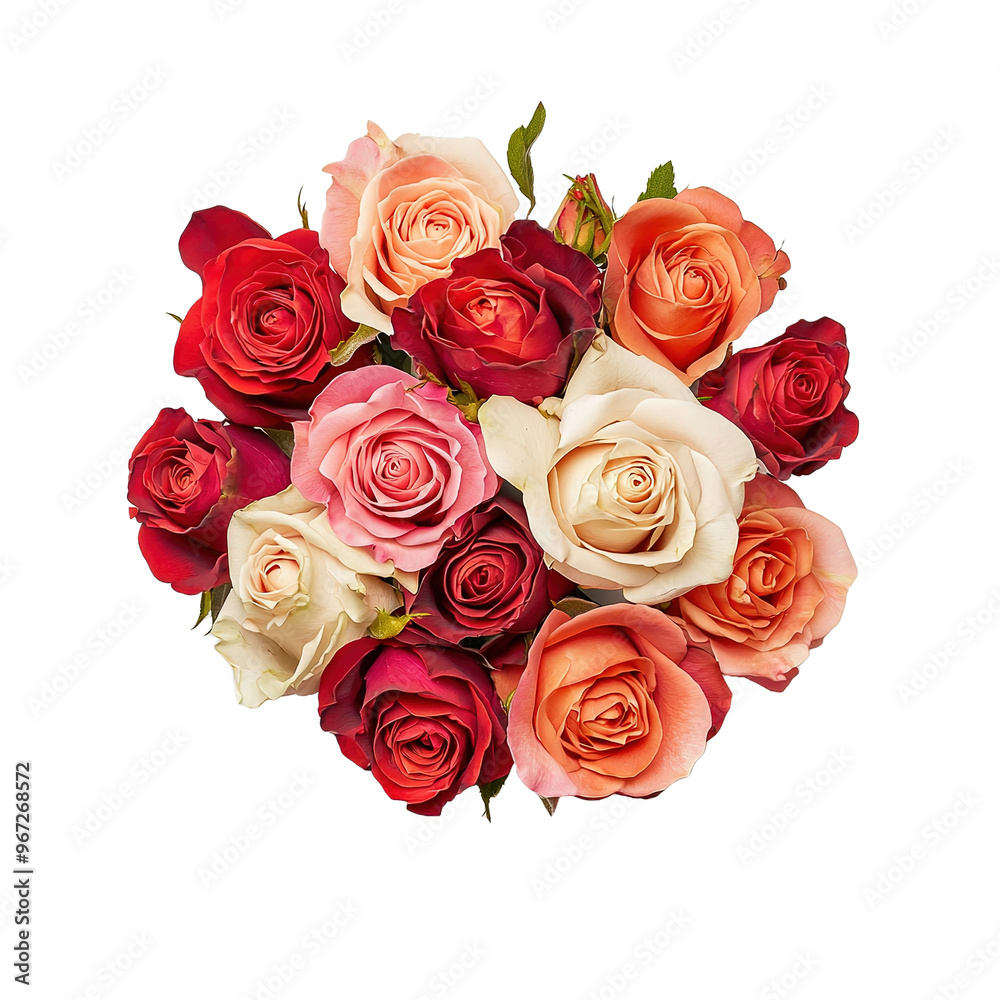 bouquet of roses isolated on transparent background, top view bouquet of roses isolated on transparent background, top view