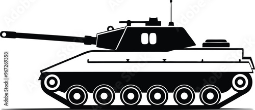 Military Tank silhouette vector illustration on white background.