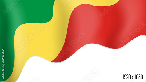 Congo Republic country flag realistic independence day background. Congo Republic commonwealth banner in motion waving, fluttering in wind. Festive patriotic HD format template for independence day