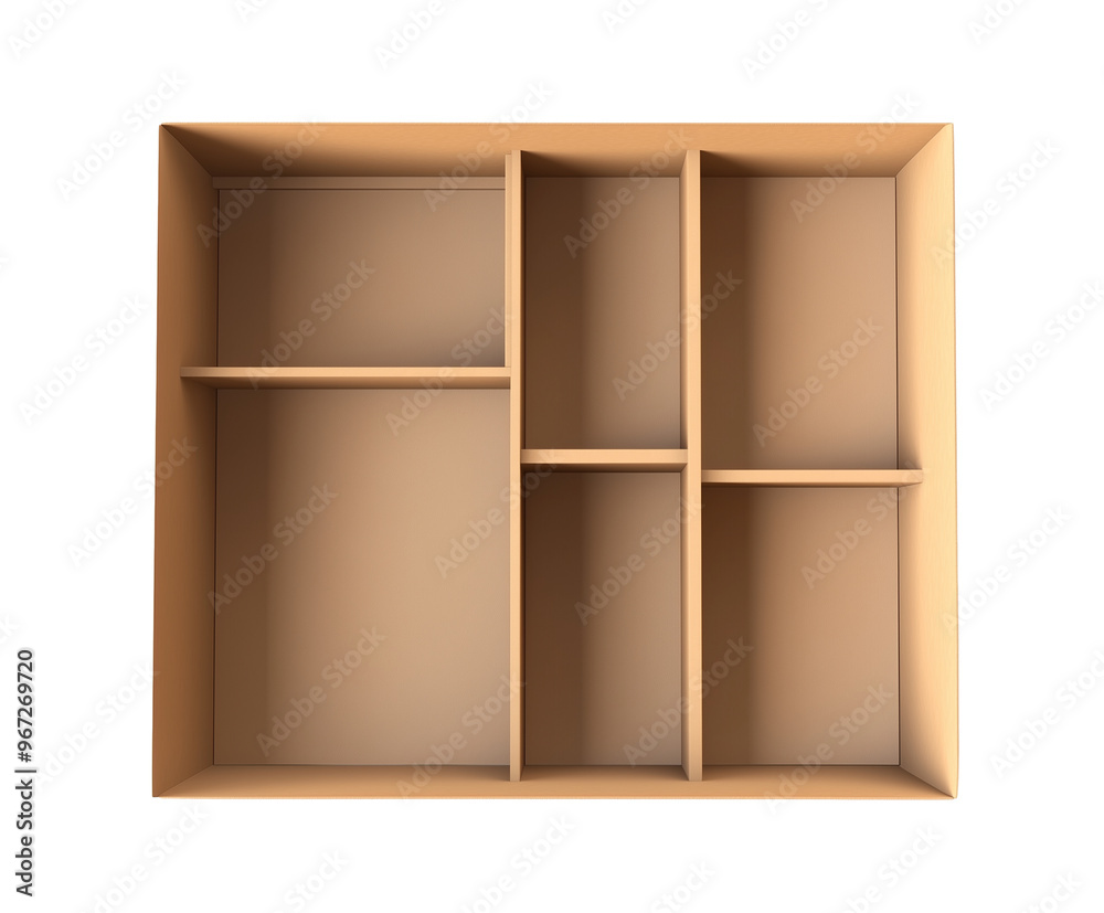 Open box with internal compartments mockup isolated on transparent background Open box with internal compartments mockup isolated on transparent background