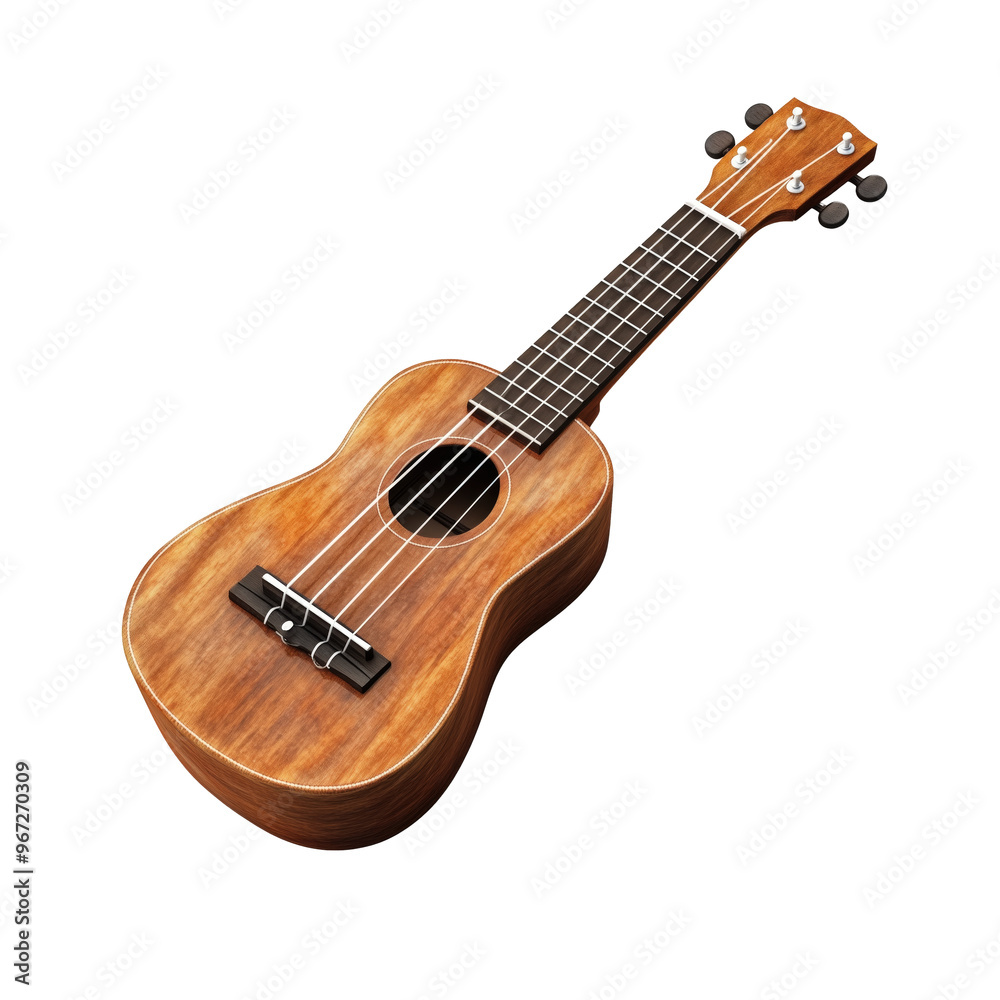 Obraz premium Beautifully crafted wooden ukulele with smooth finish on a clean white background