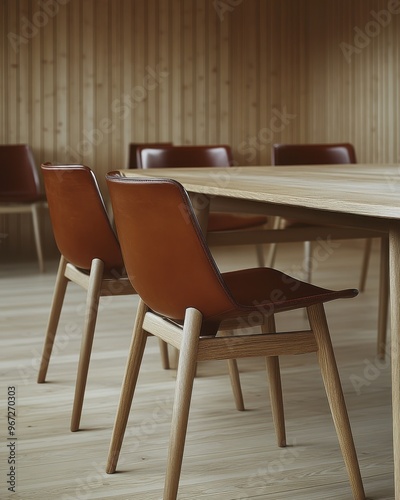 Modern Dining Room Design with Wooden Table and Leather Chairs