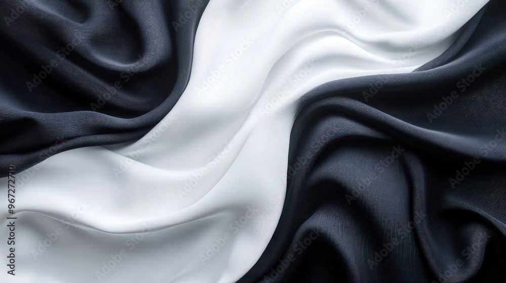 Fototapeta premium Black and White Fabric Draped in a Curved Pattern