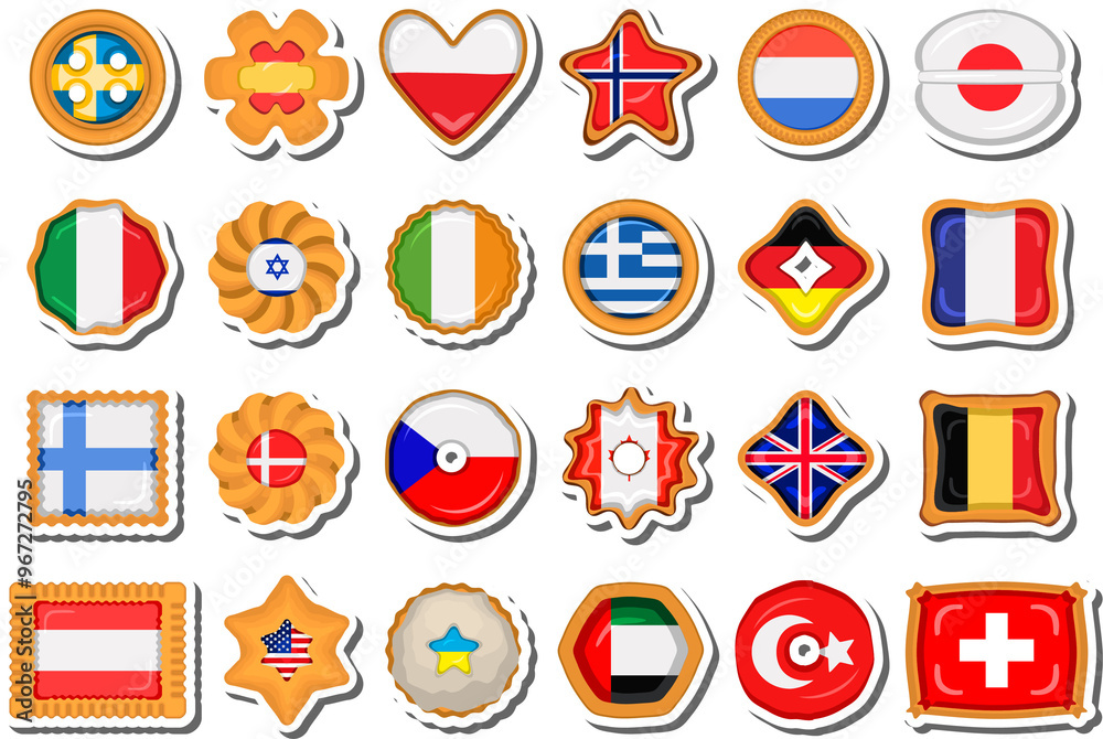 Set homemade cookie with flag country world in tasty biscuit Set homemade cookie with flag country world in tasty biscuit